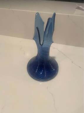 VINTAGE Cobalt Blue 4 Finger HANKERCHIEF Swung Vase